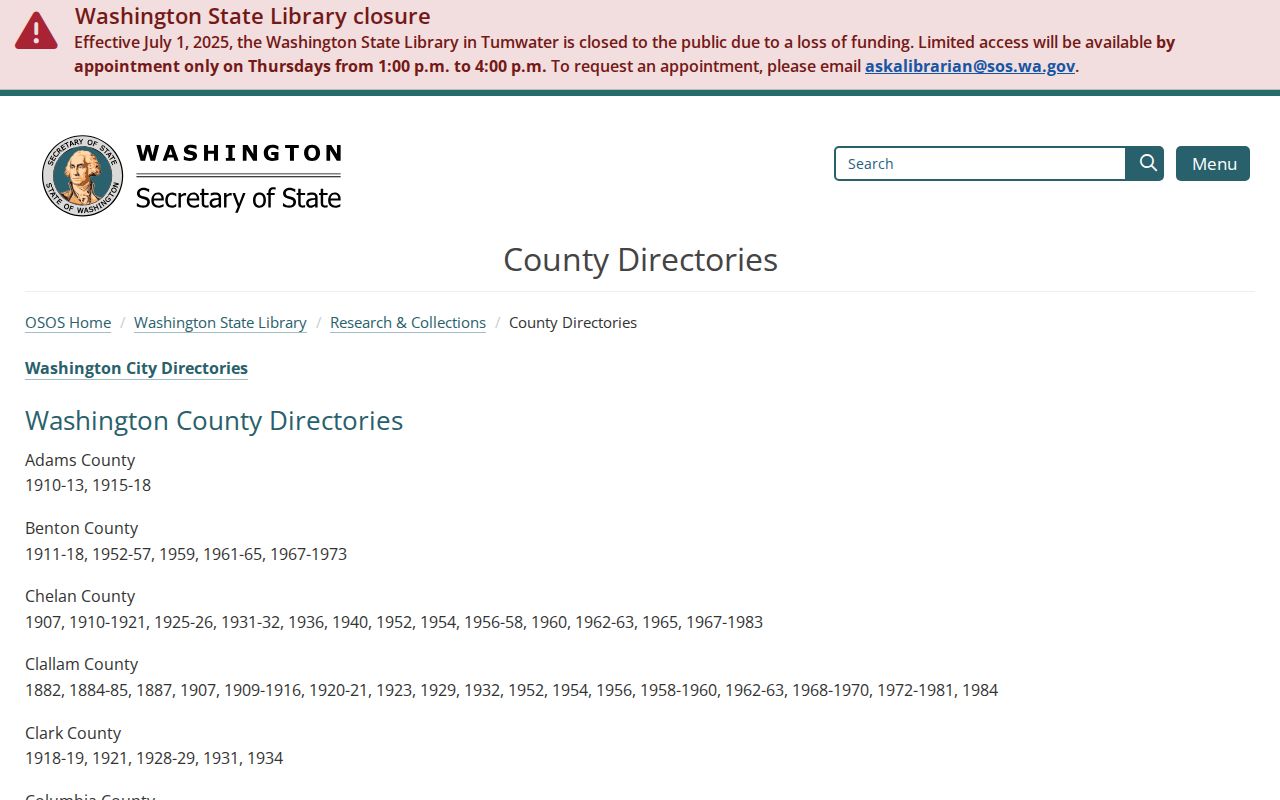 Snohomish County city directory holdings at the Washington State Library