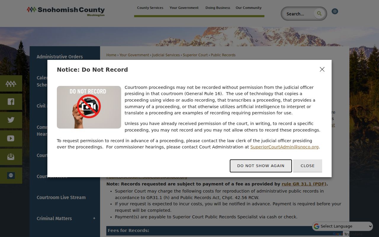 Snohomish County residents directory public records access page
