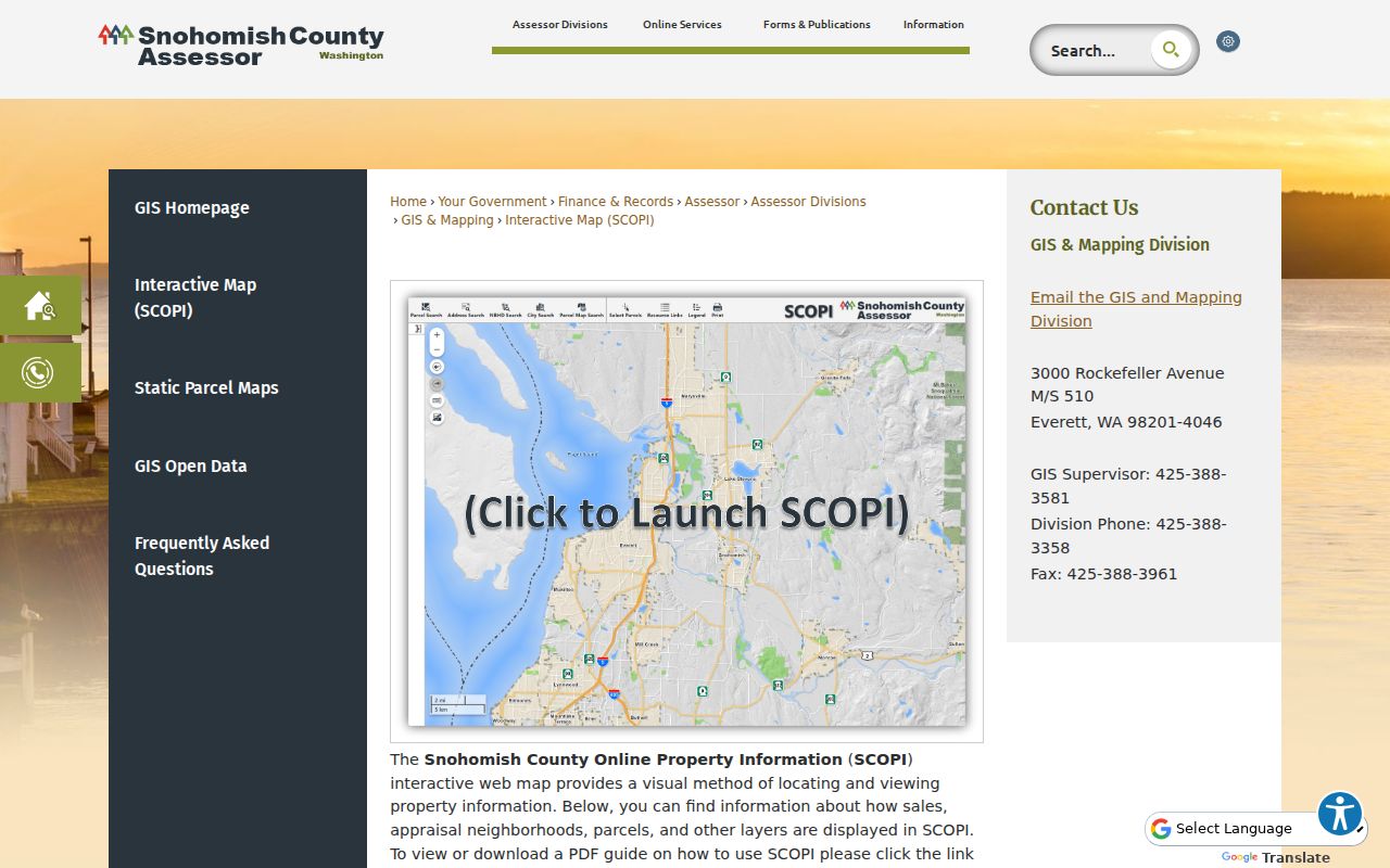 Snohomish County street records in the SCOPI parcel viewer
